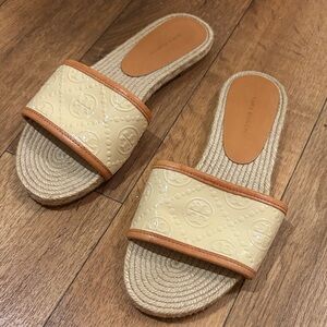 Tory Burch Beige and Tan Embossed Sandals